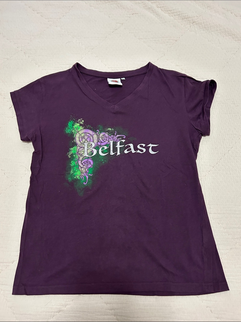 Purple Belfast Graphic V-Neck Short Sleeve Tee